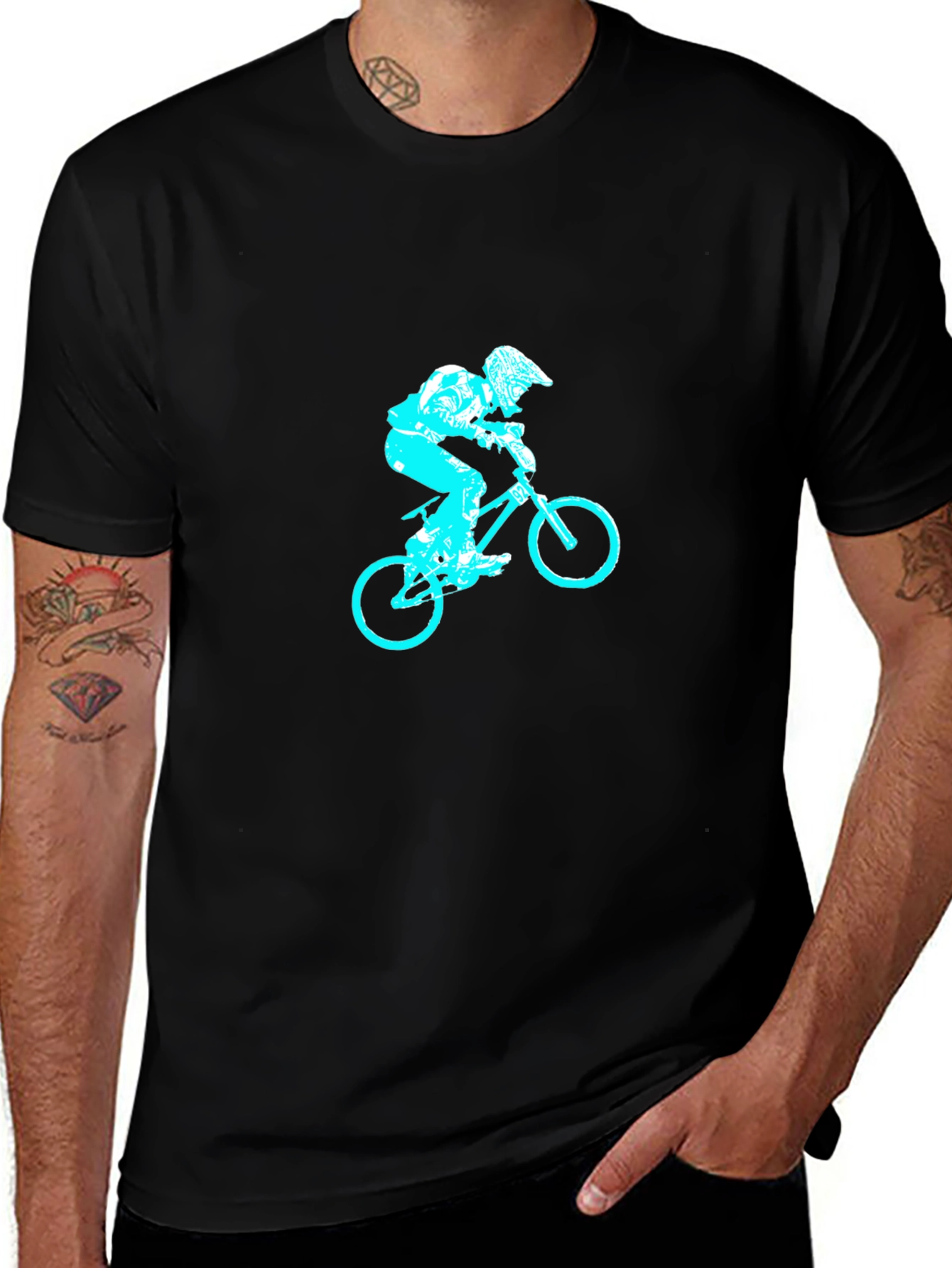 Black T-Shirt with Blue Biker Design
