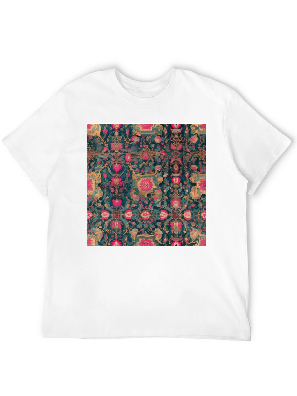 Floral Persian Rug Print Black T-Shirt