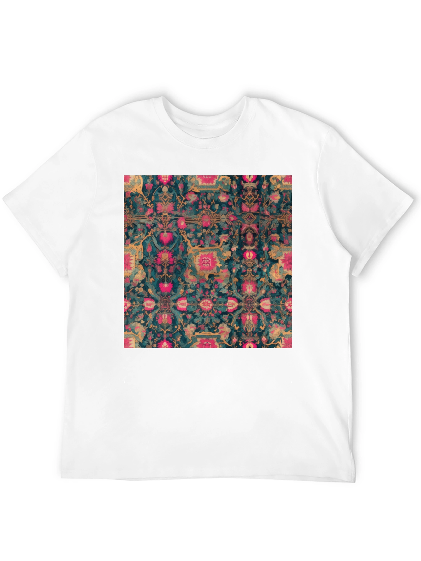 Floral Persian Rug Print Black T-Shirt