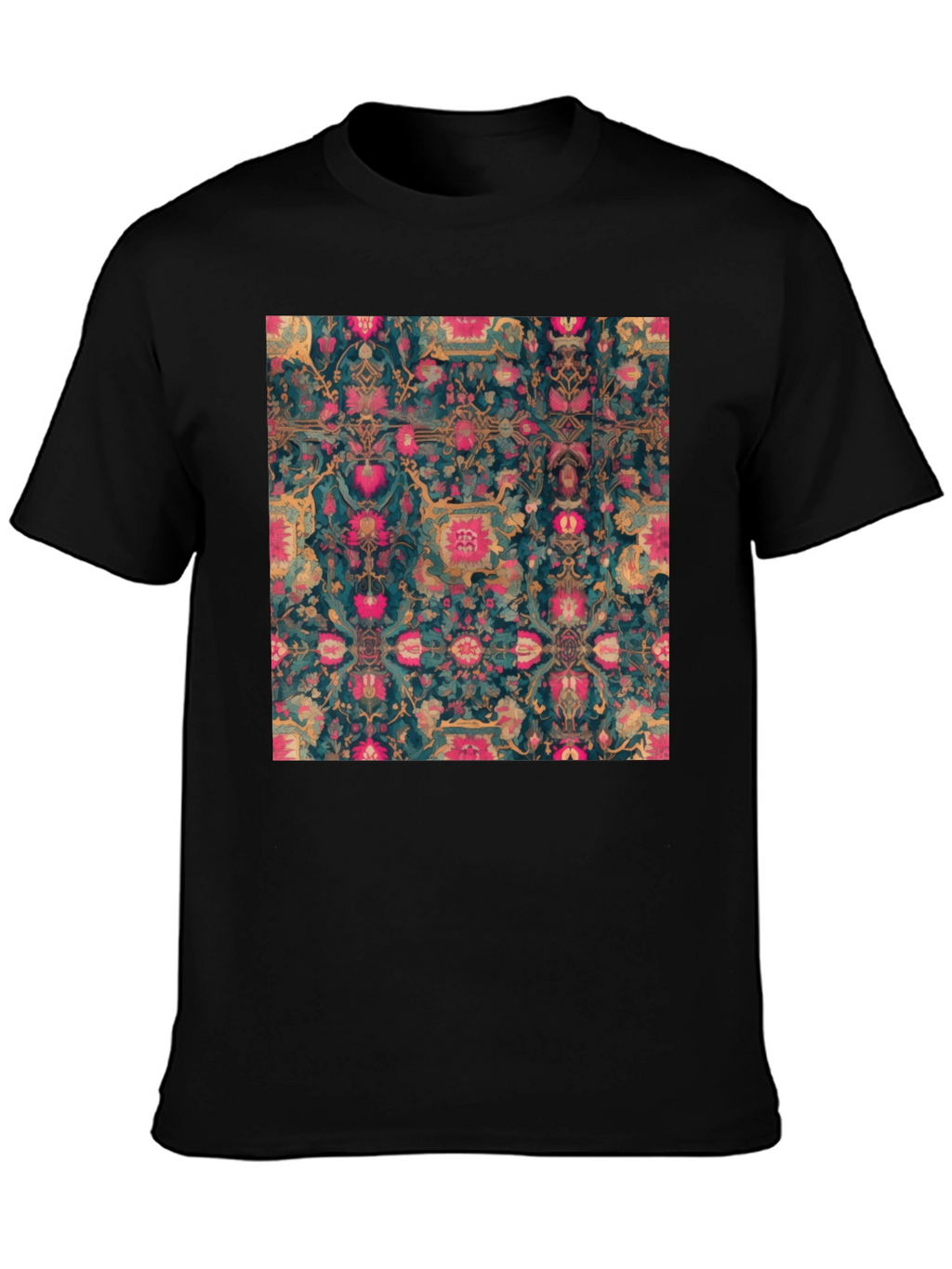 Floral Persian Rug Print Black T-Shirt