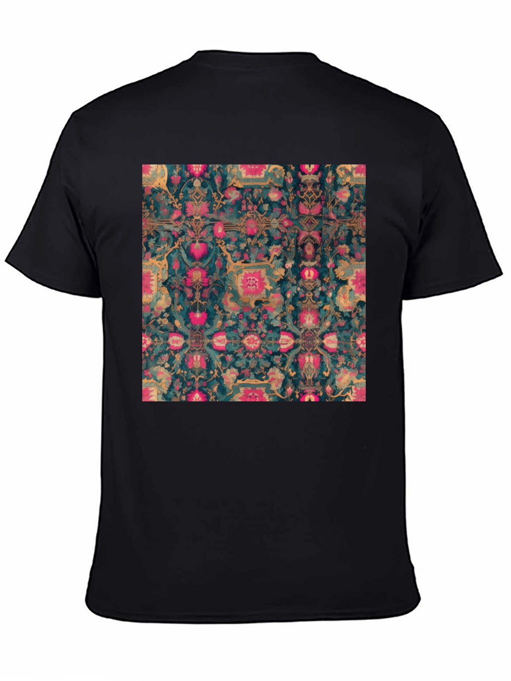 Floral Persian Rug Print Black T-Shirt