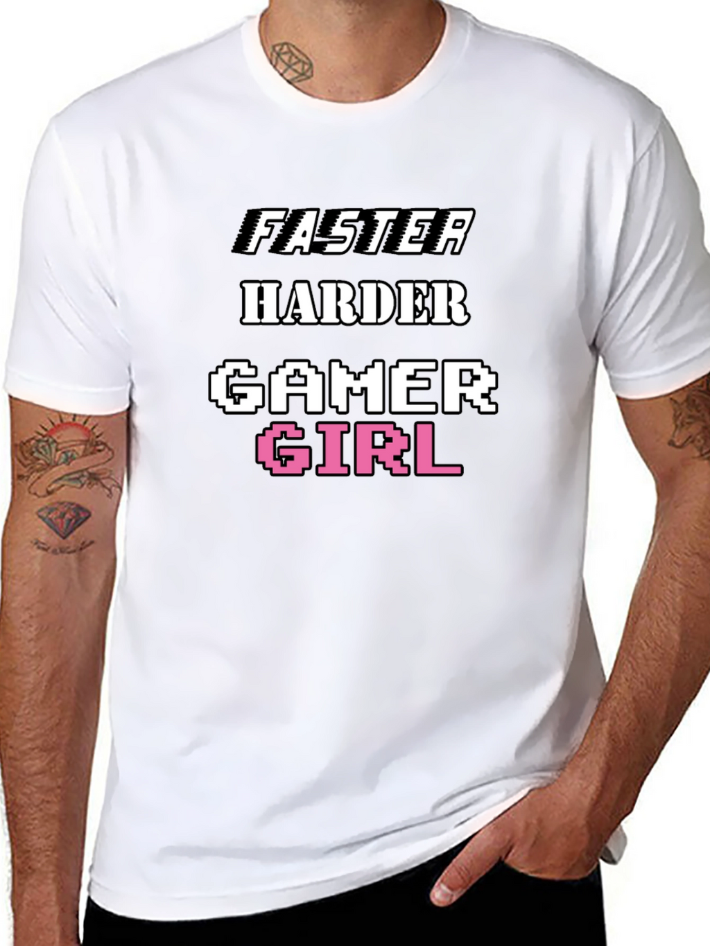 Faster Harder Gamer Girl Tee - Black Cotton T-Shirt