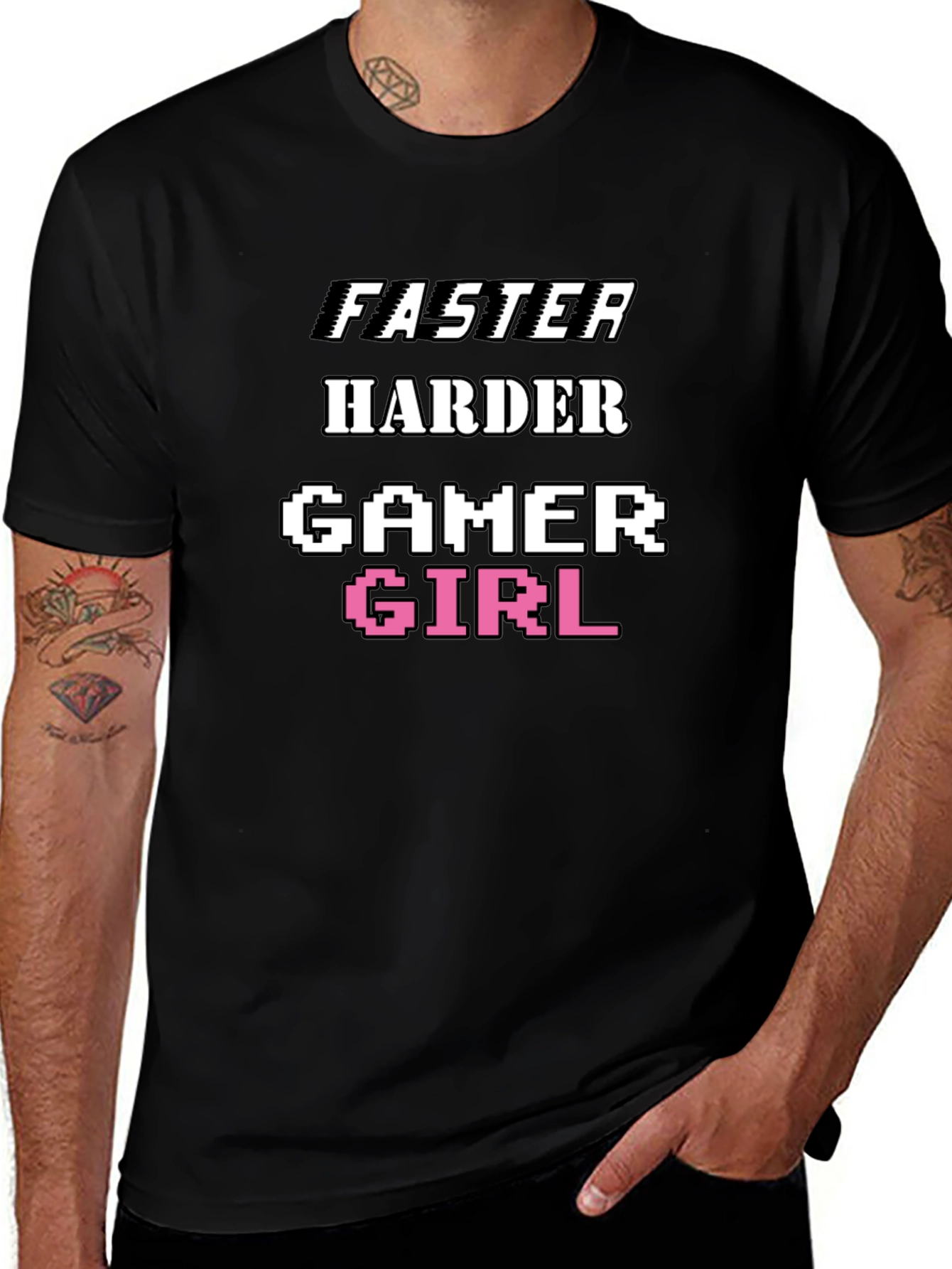 Faster Harder Gamer Girl Tee - Black Cotton T-Shirt