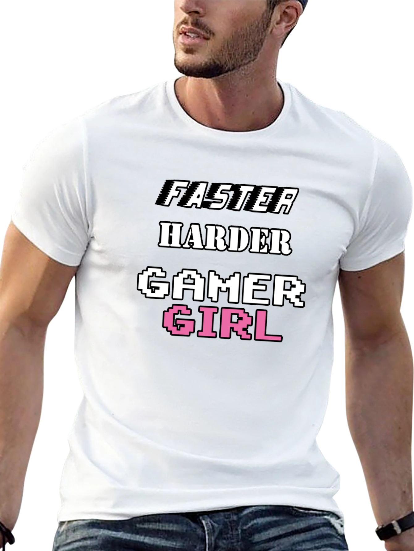 Faster Harder Gamer Girl Tee - Black Cotton T-Shirt