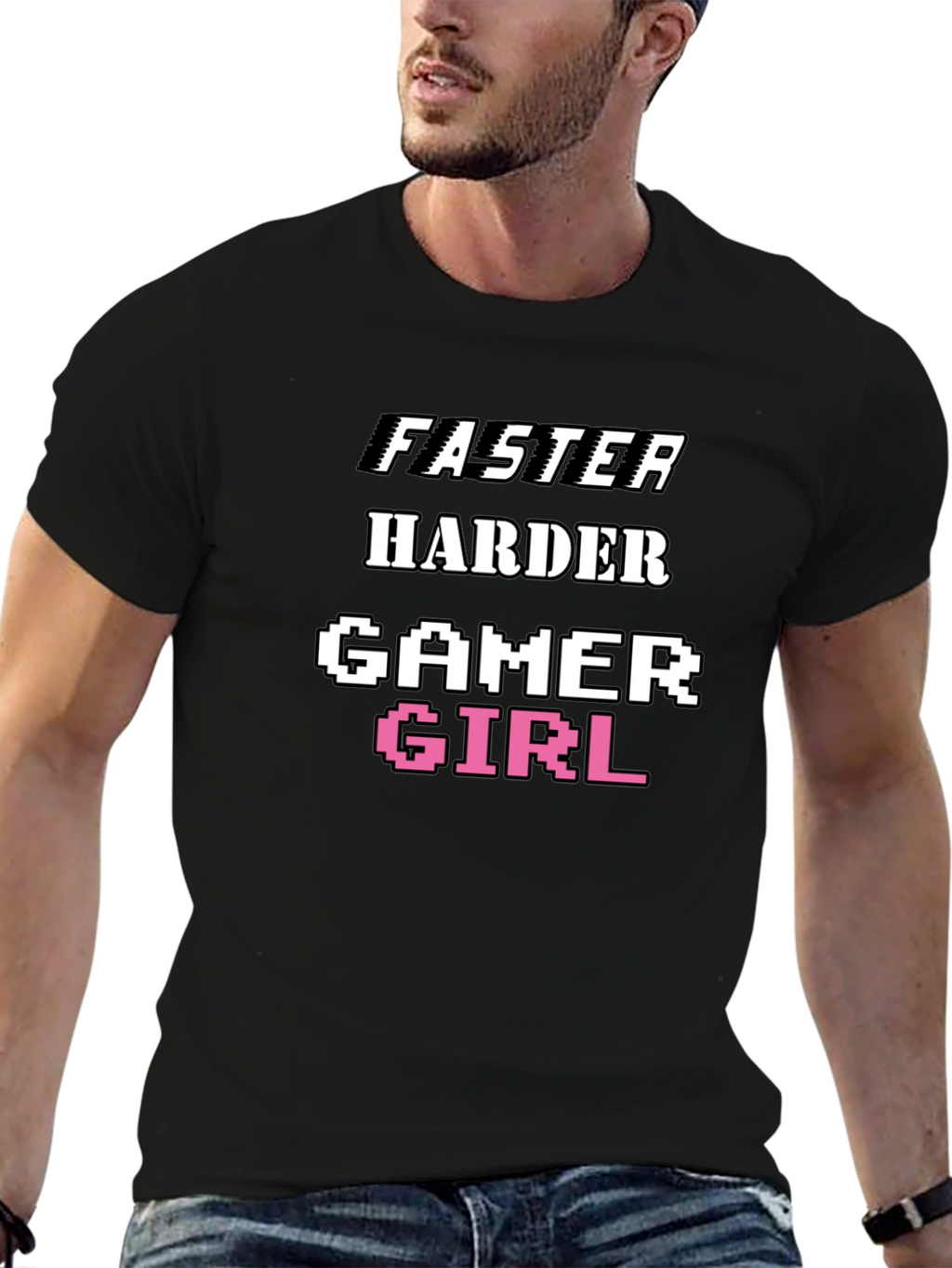 Faster Harder Gamer Girl Tee - Black Cotton T-Shirt