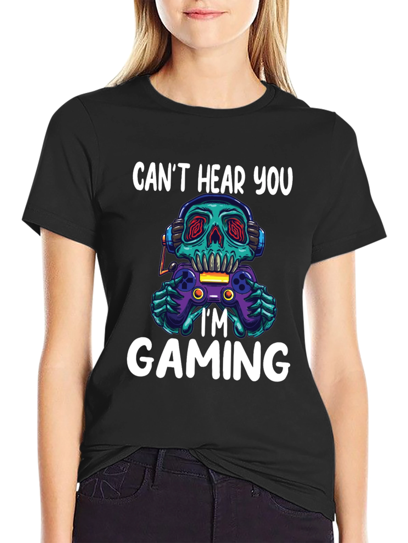 Gamer Skull Graphic Tee - Cant Hear You Im Gaming!