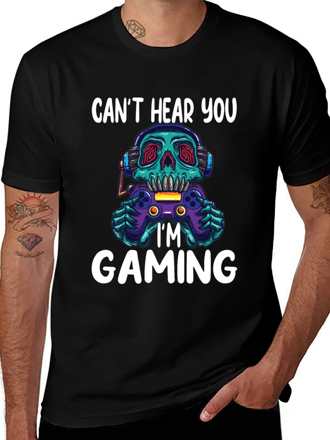 Gamer Skull Graphic Tee - Cant Hear You Im Gaming!