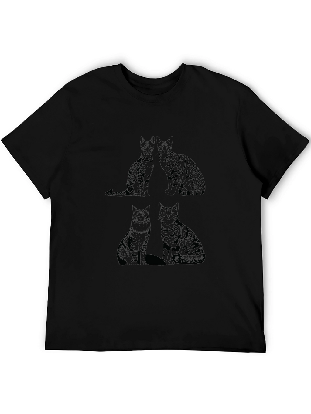 Cat Print Black T-Shirt