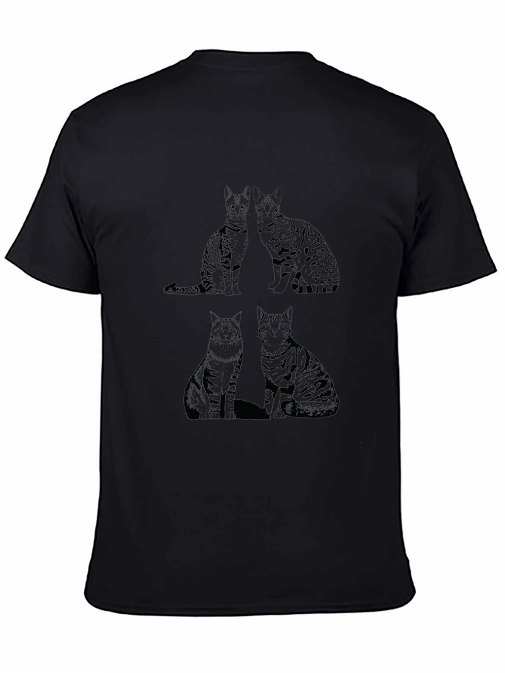 Cat Print Black T-Shirt