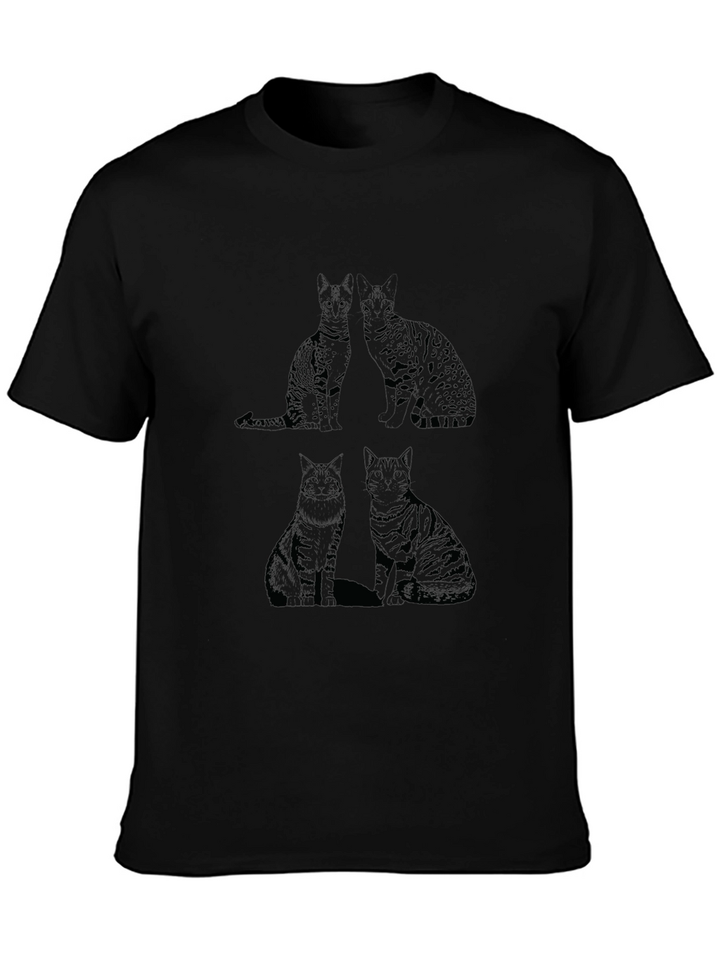 Cat Print Black T-Shirt
