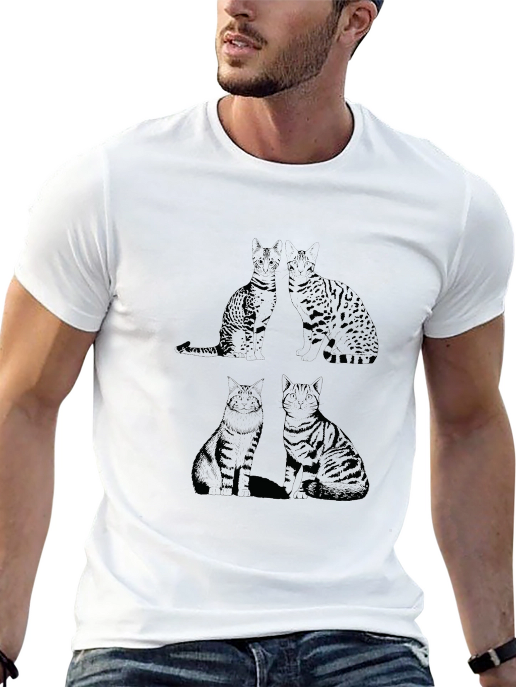 Cat Print Black T-Shirt