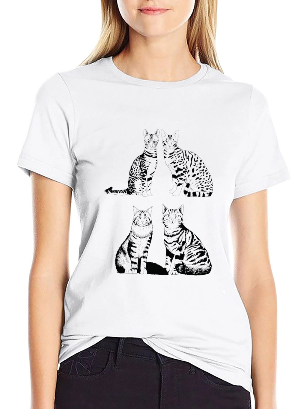 Cat Print Black T-Shirt