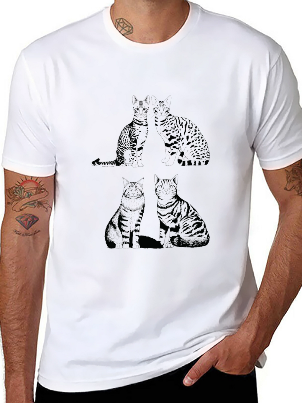 Cat Print Black T-Shirt