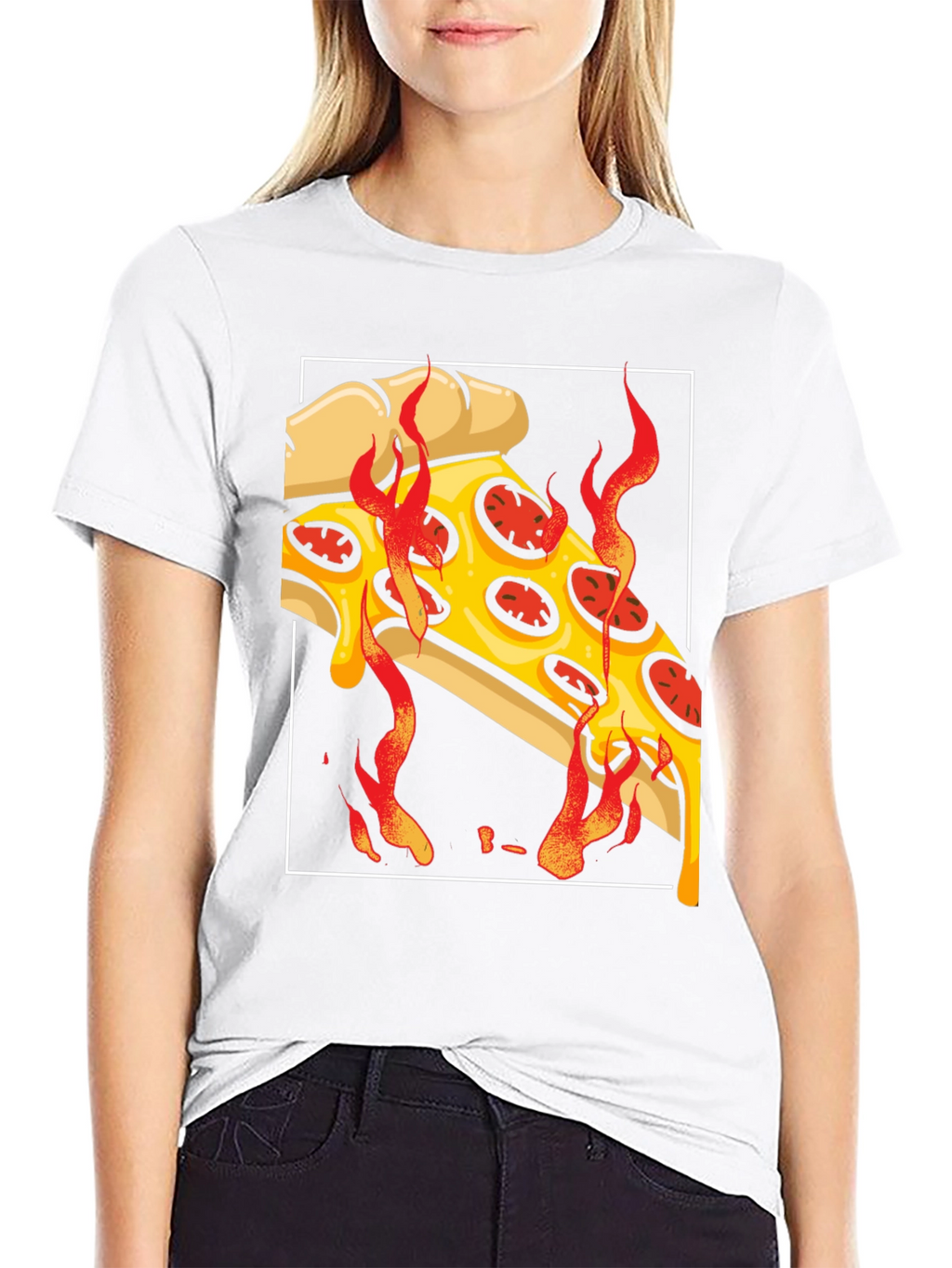 Fiery Pizza Slice Graphic Tee - Black T-Shirt