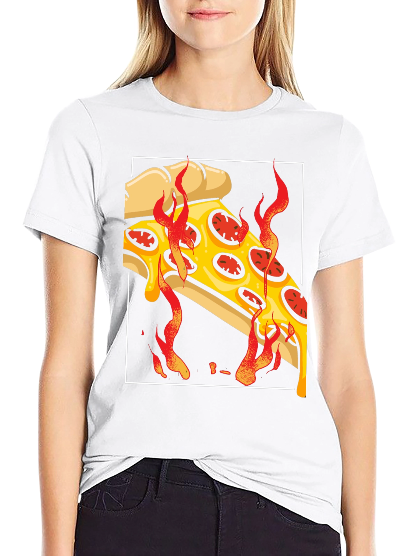 Fiery Pizza Slice Graphic Tee - Black T-Shirt