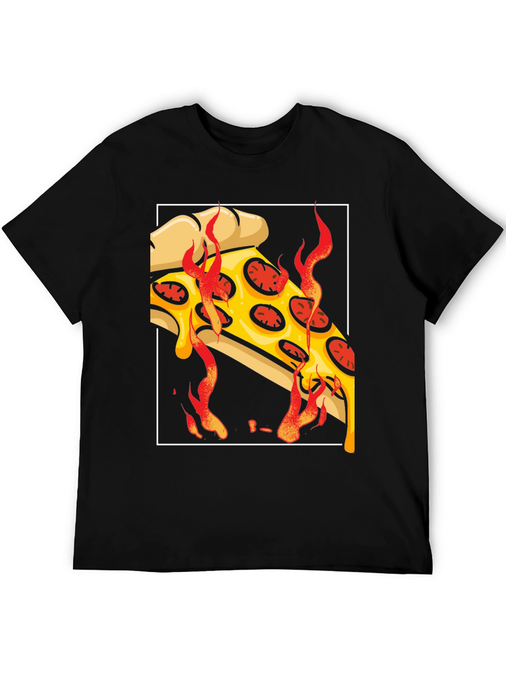 Fiery Pizza Slice Graphic Tee - Black T-Shirt