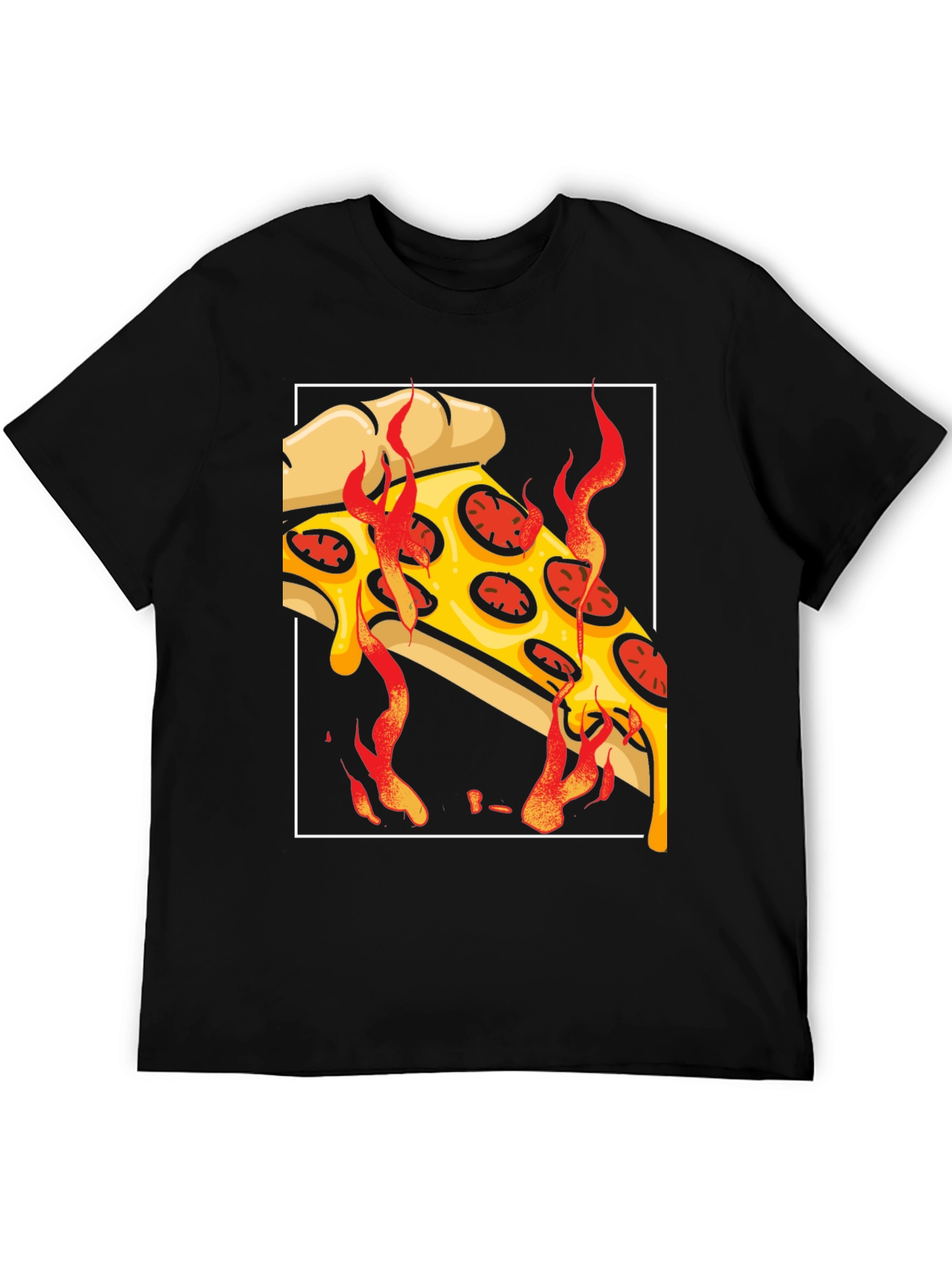 Fiery Pizza Slice Graphic Tee - Black T-Shirt