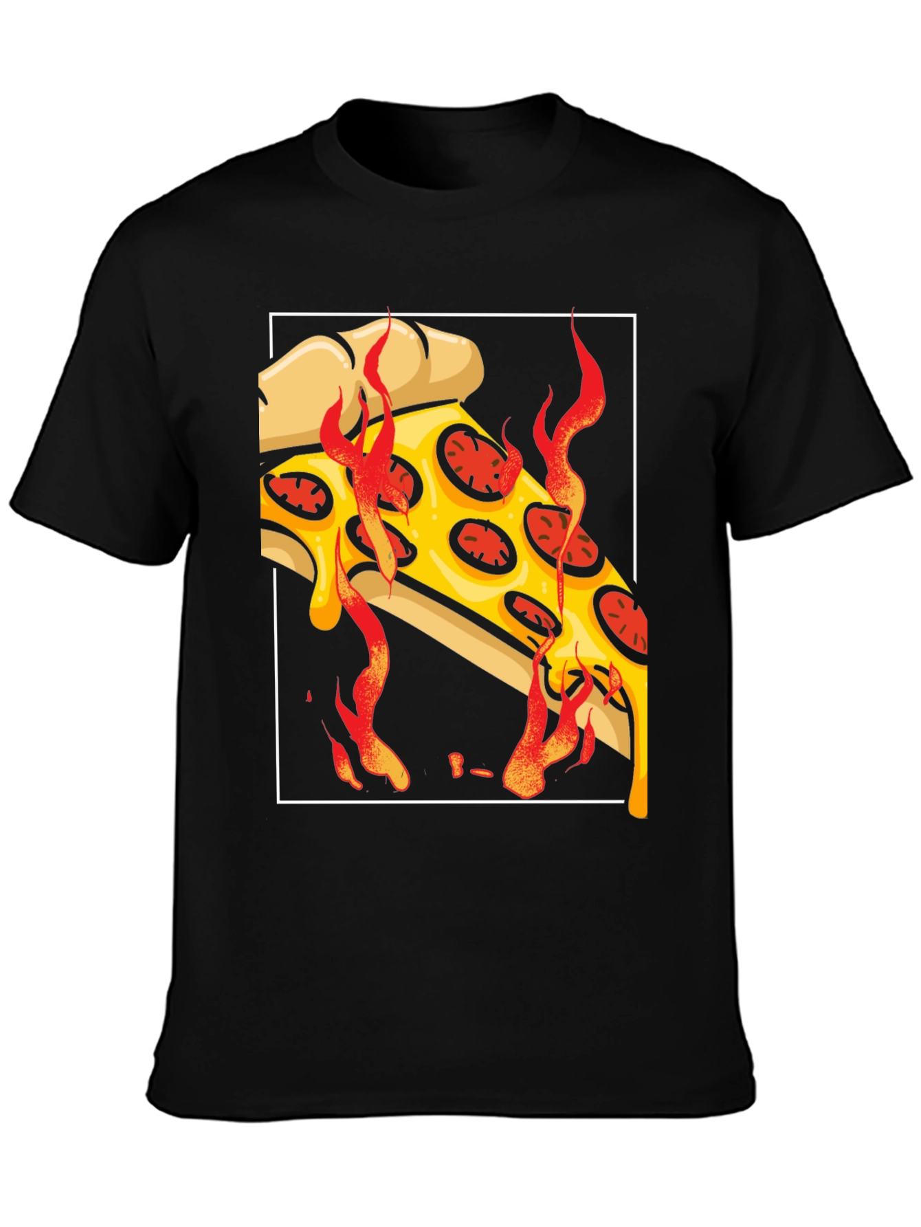 Fiery Pizza Slice Graphic Tee - Black T-Shirt