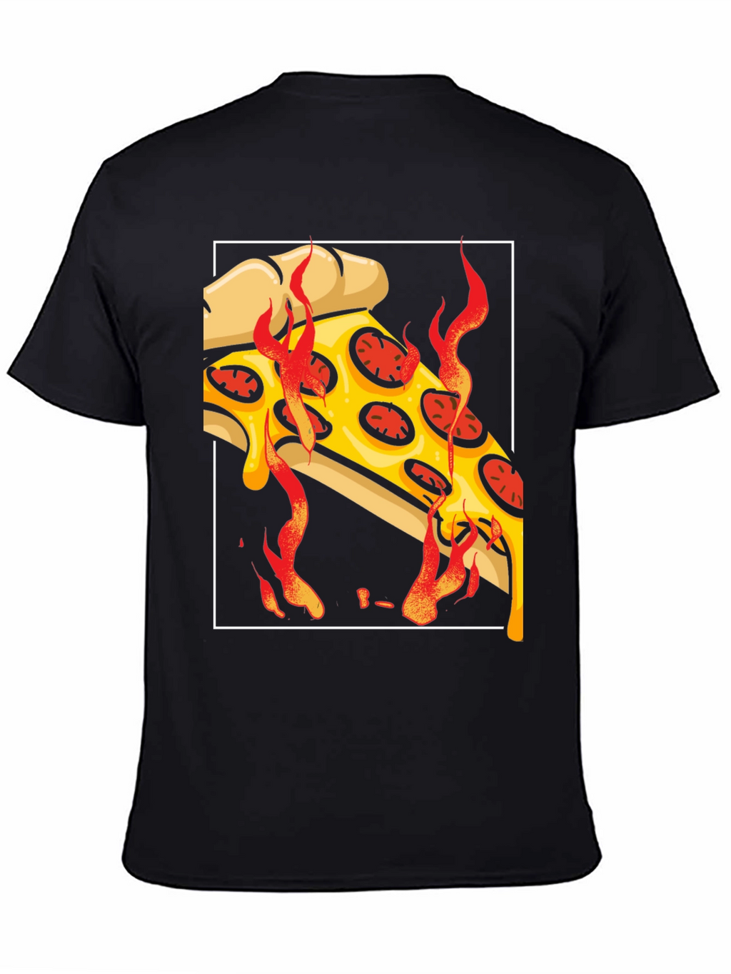 Fiery Pizza Slice Graphic Tee - Black T-Shirt