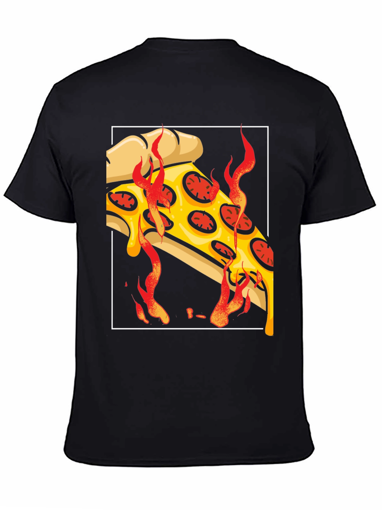 Fiery Pizza Slice Graphic Tee - Black T-Shirt