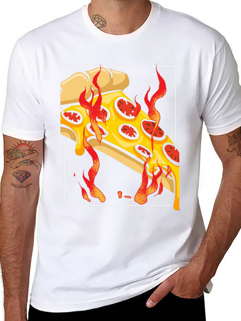 Fiery Pizza Slice Graphic Tee - Black T-Shirt