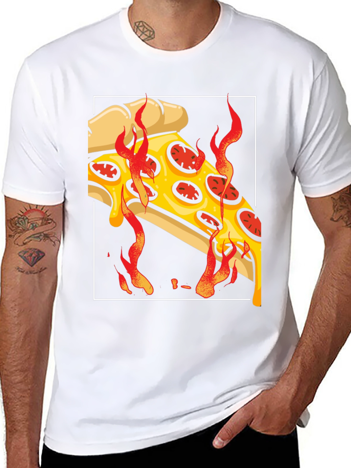 Fiery Pizza Slice Graphic Tee - Black T-Shirt