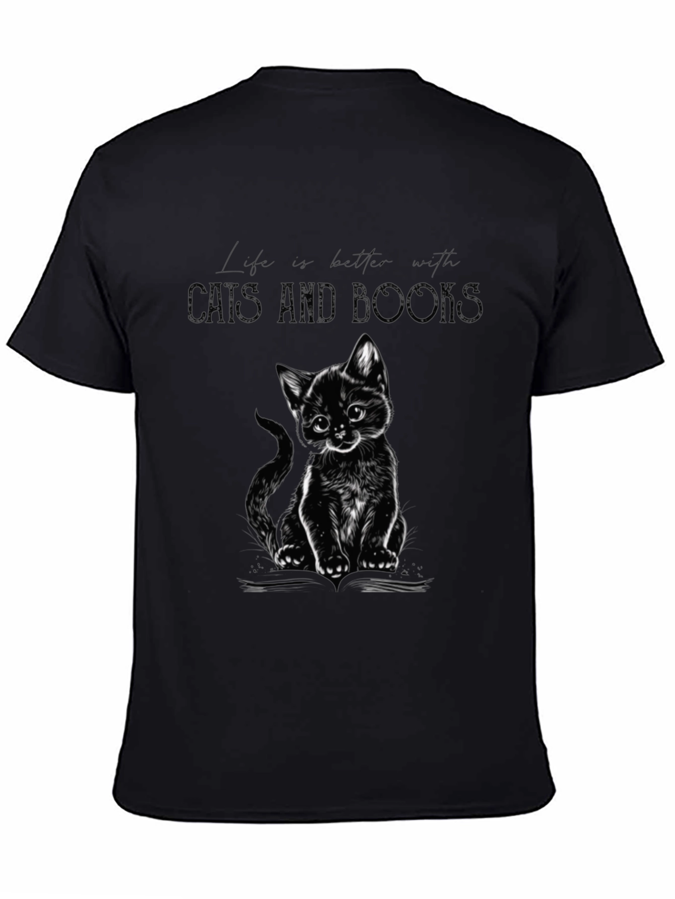 Cat and Books Graphic Tee