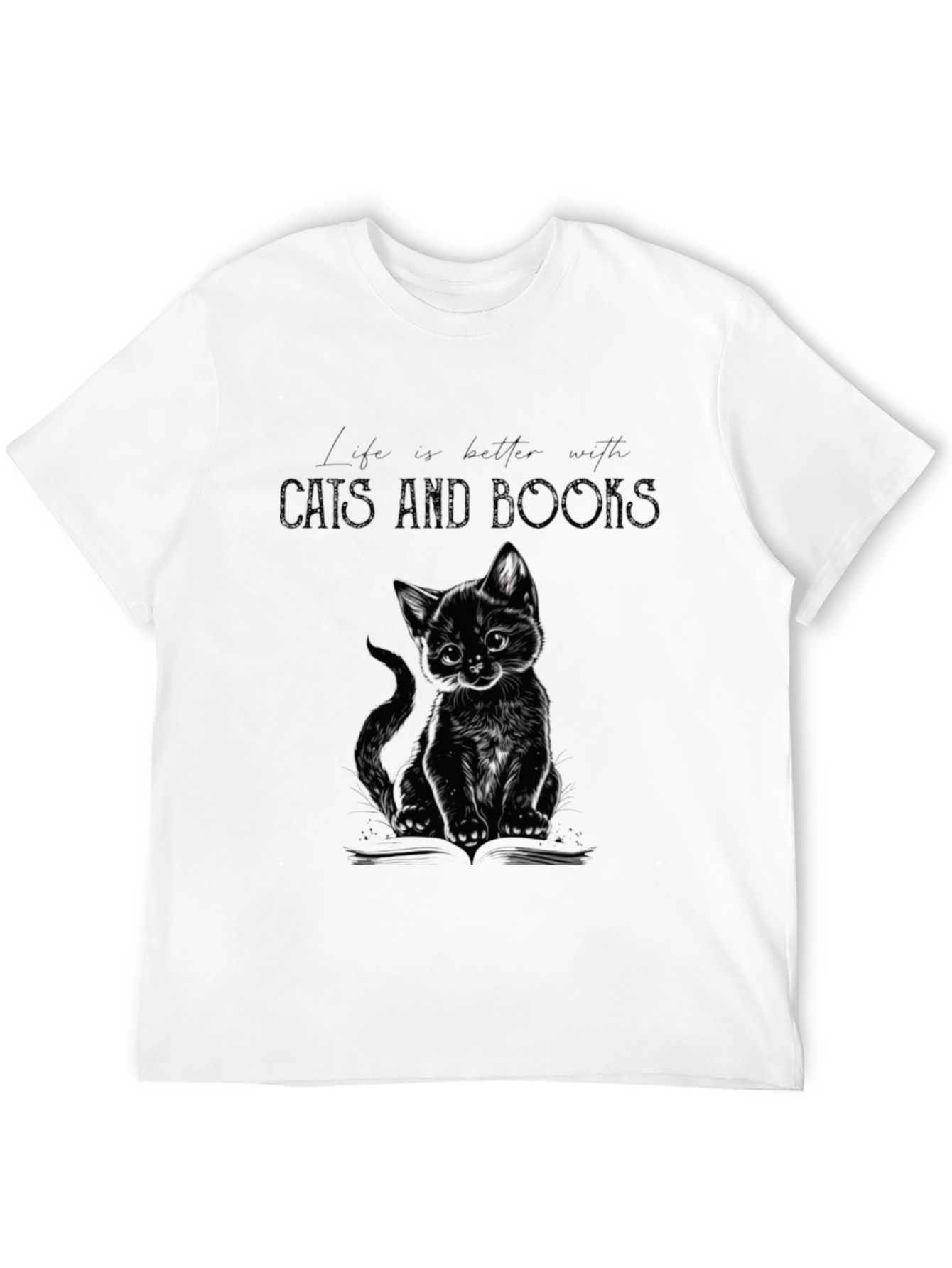 Cat and Books Graphic Tee