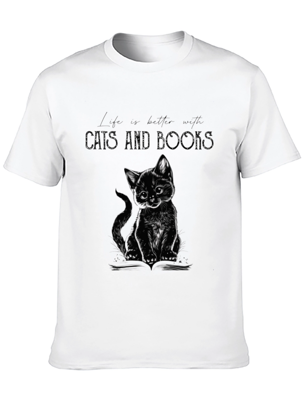 Cat and Books Graphic Tee