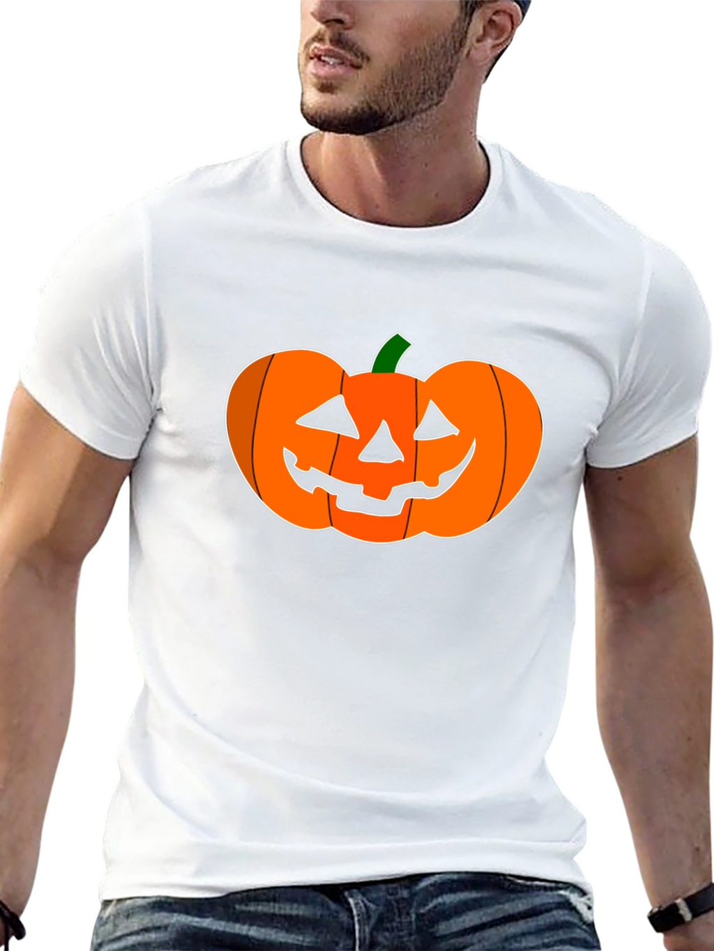 Halloween Pumpkin Graphic Tee - Black Cotton Shirt