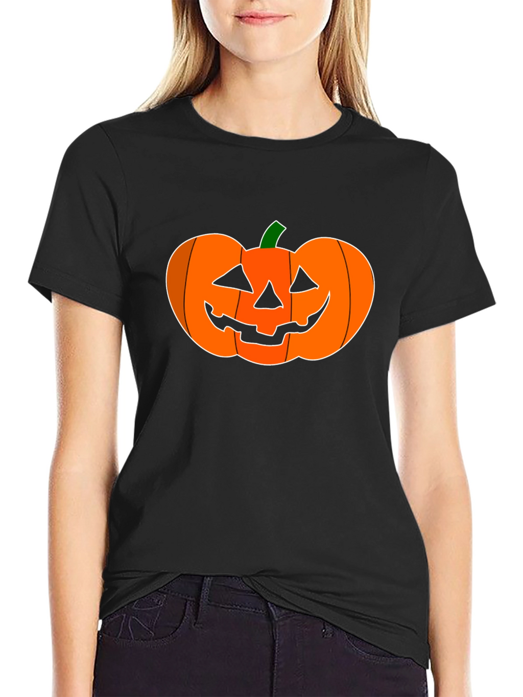 Halloween Pumpkin Graphic Tee - Black Cotton Shirt