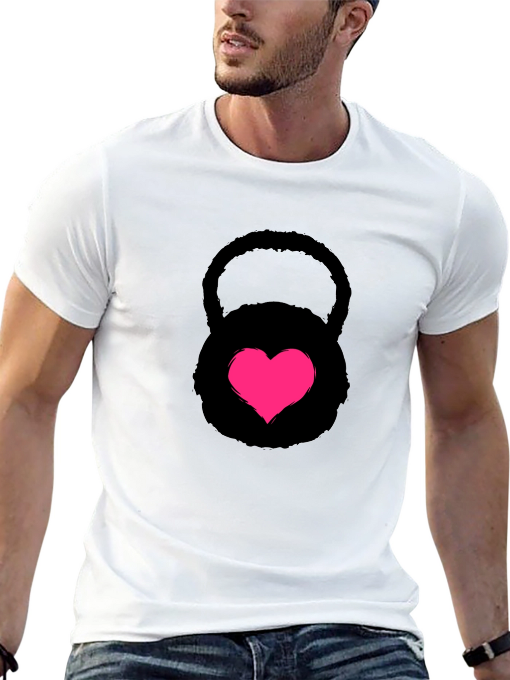 Heart Kettlebell Black T-Shirt Workout Fitness Gym