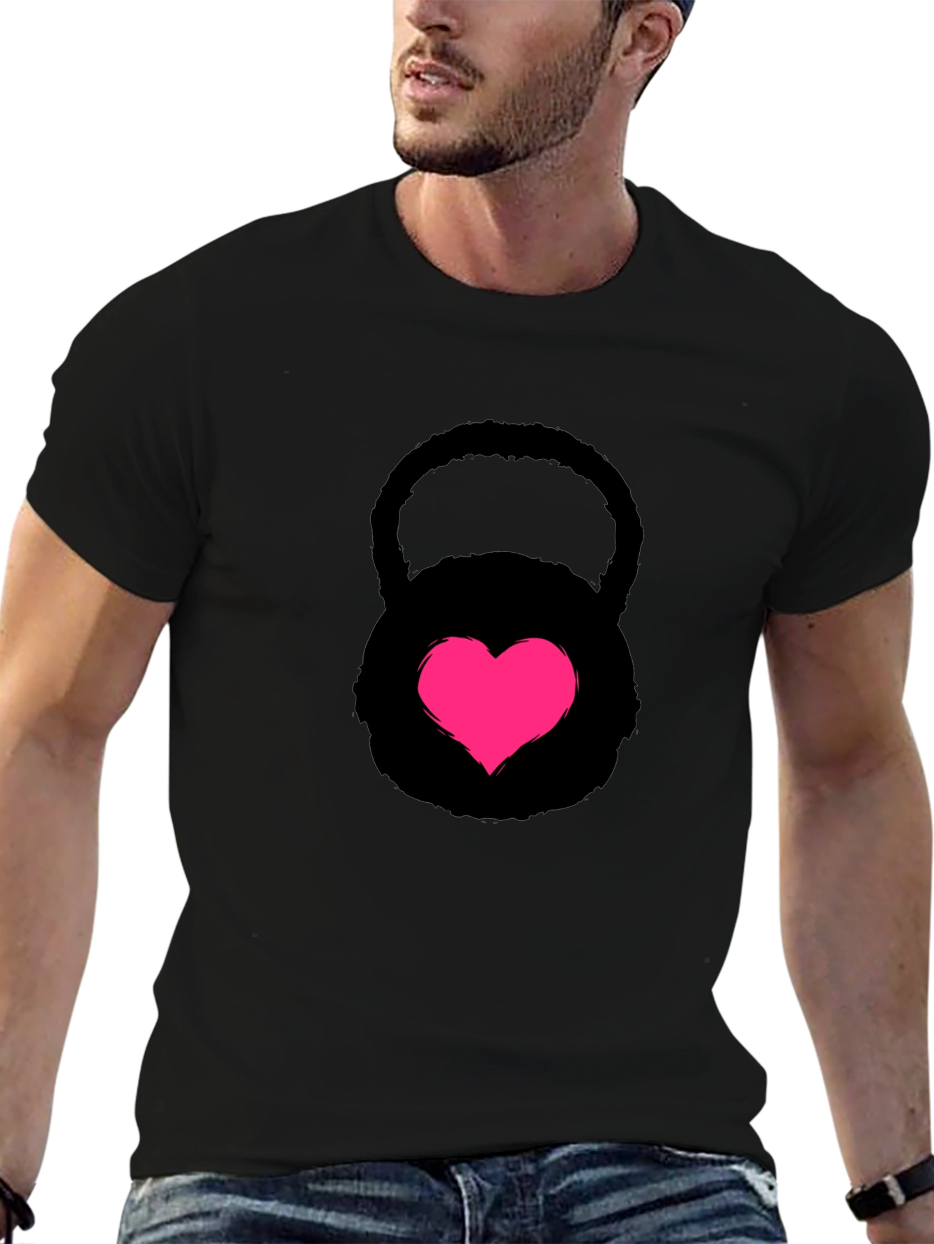 Heart Kettlebell Black T-Shirt Workout Fitness Gym