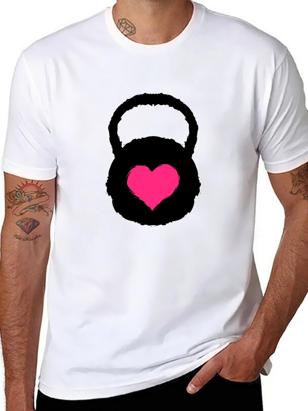 Heart Kettlebell Black T-Shirt Workout Fitness Gym