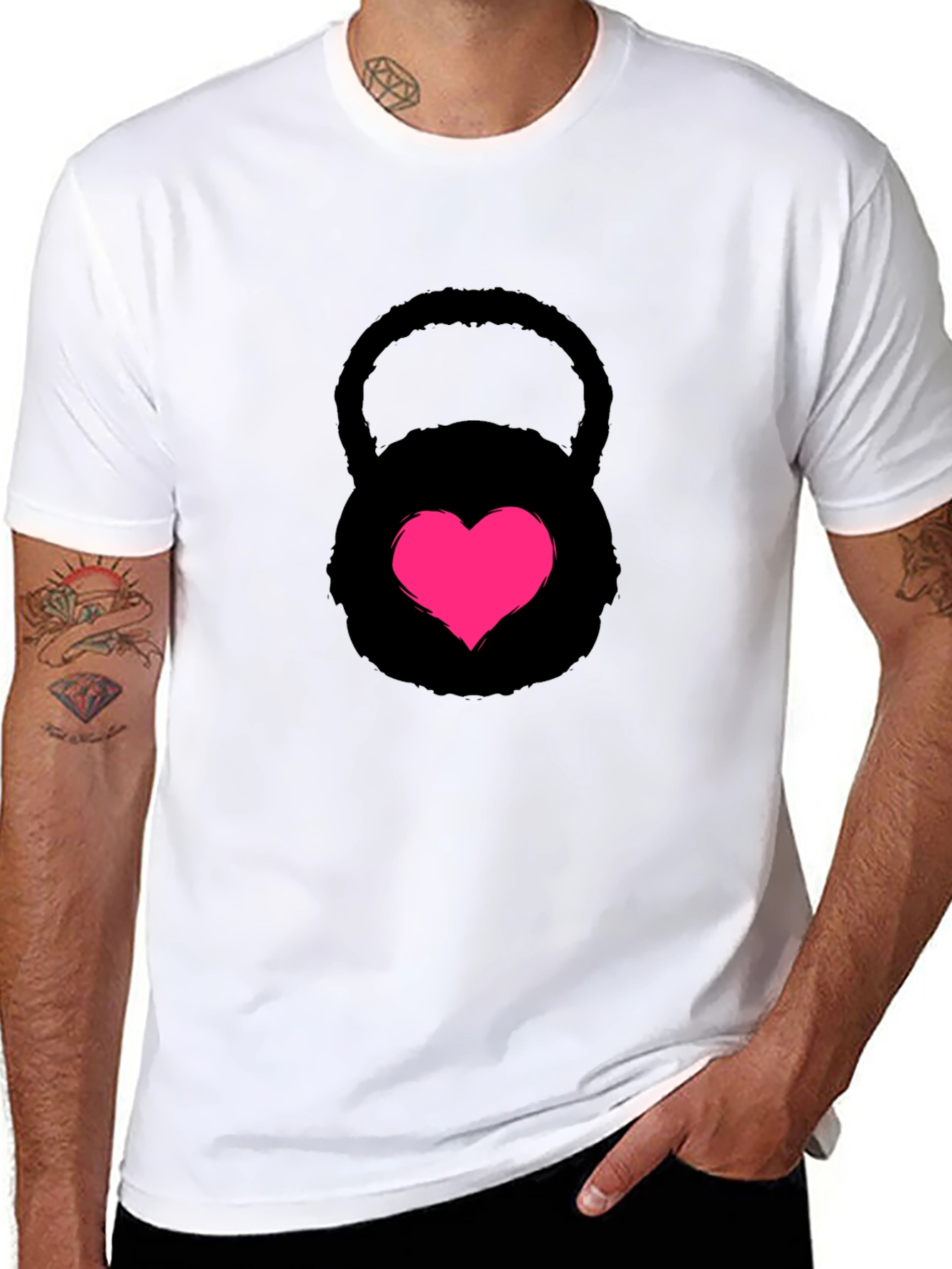 Heart Kettlebell Black T-Shirt Workout Fitness Gym