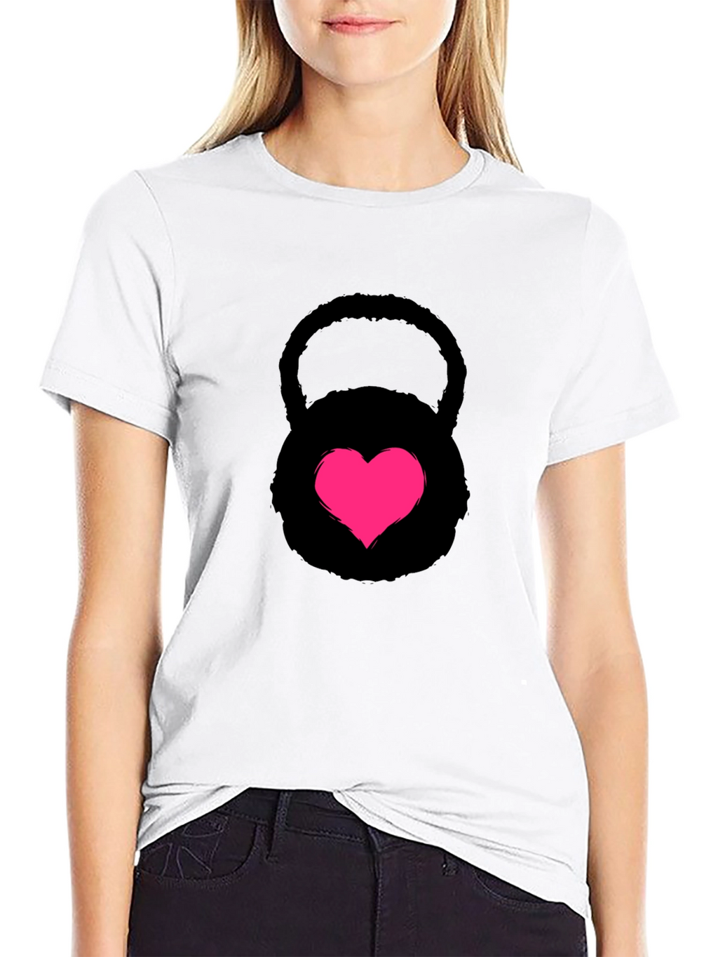Heart Kettlebell Black T-Shirt Workout Fitness Gym
