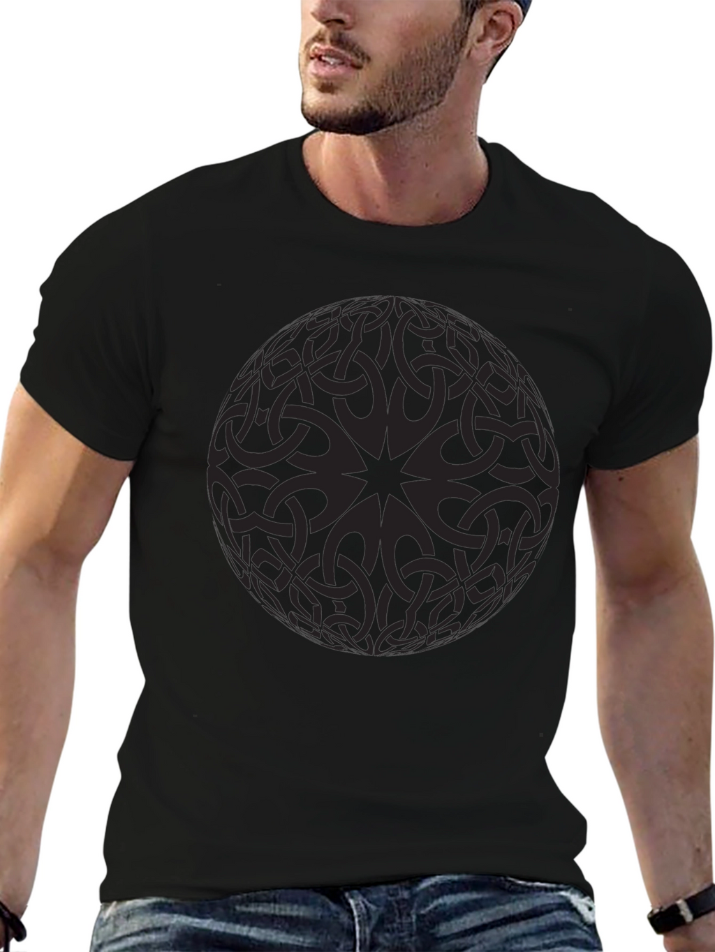 Celtic Knot Sphere Graphic Tee - Mens Black T-Shirt