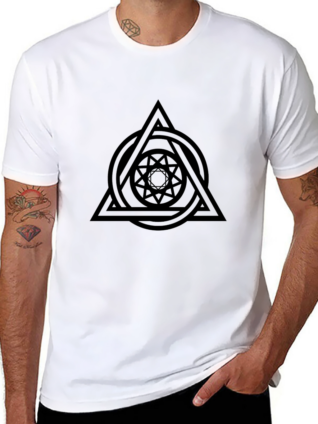 Geometric Design Black T-Shirt for Men