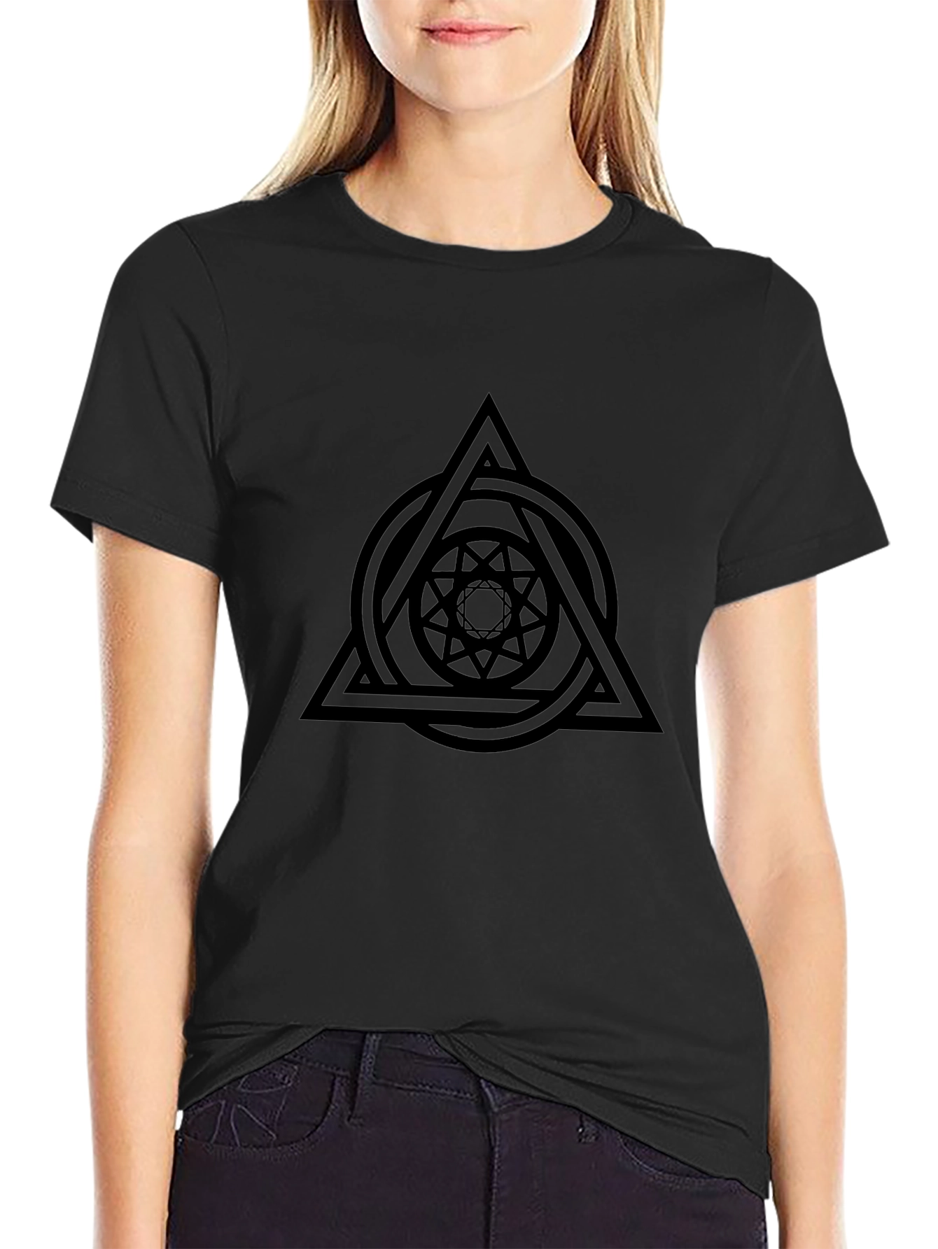 Geometric Design Black T-Shirt for Men