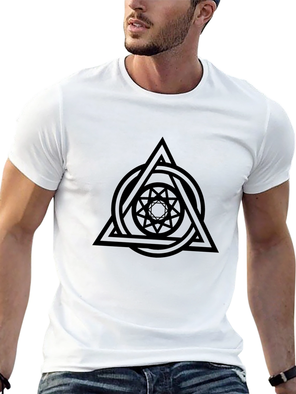 Geometric Design Black T-Shirt for Men