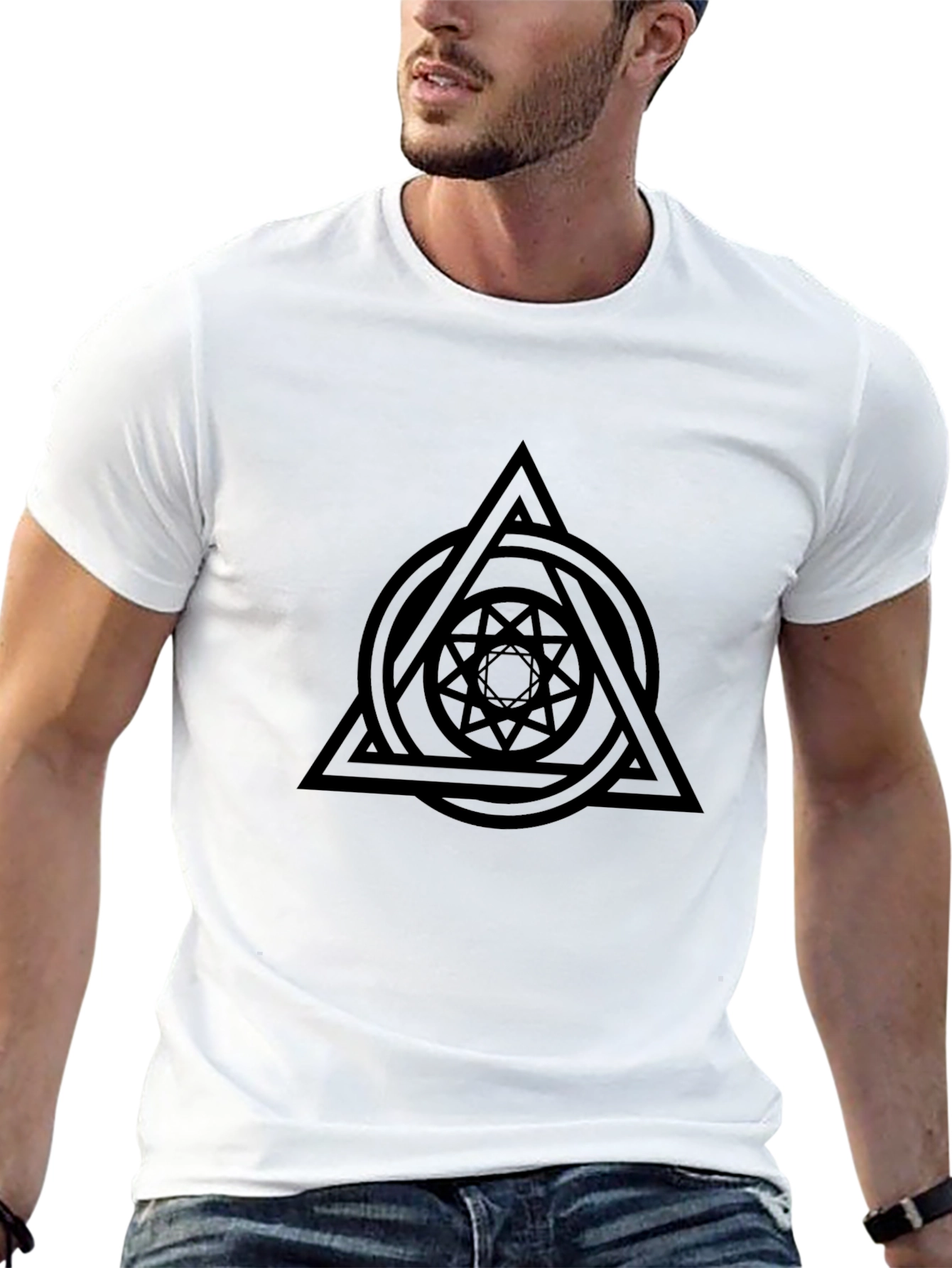 Geometric Design Black T-Shirt for Men