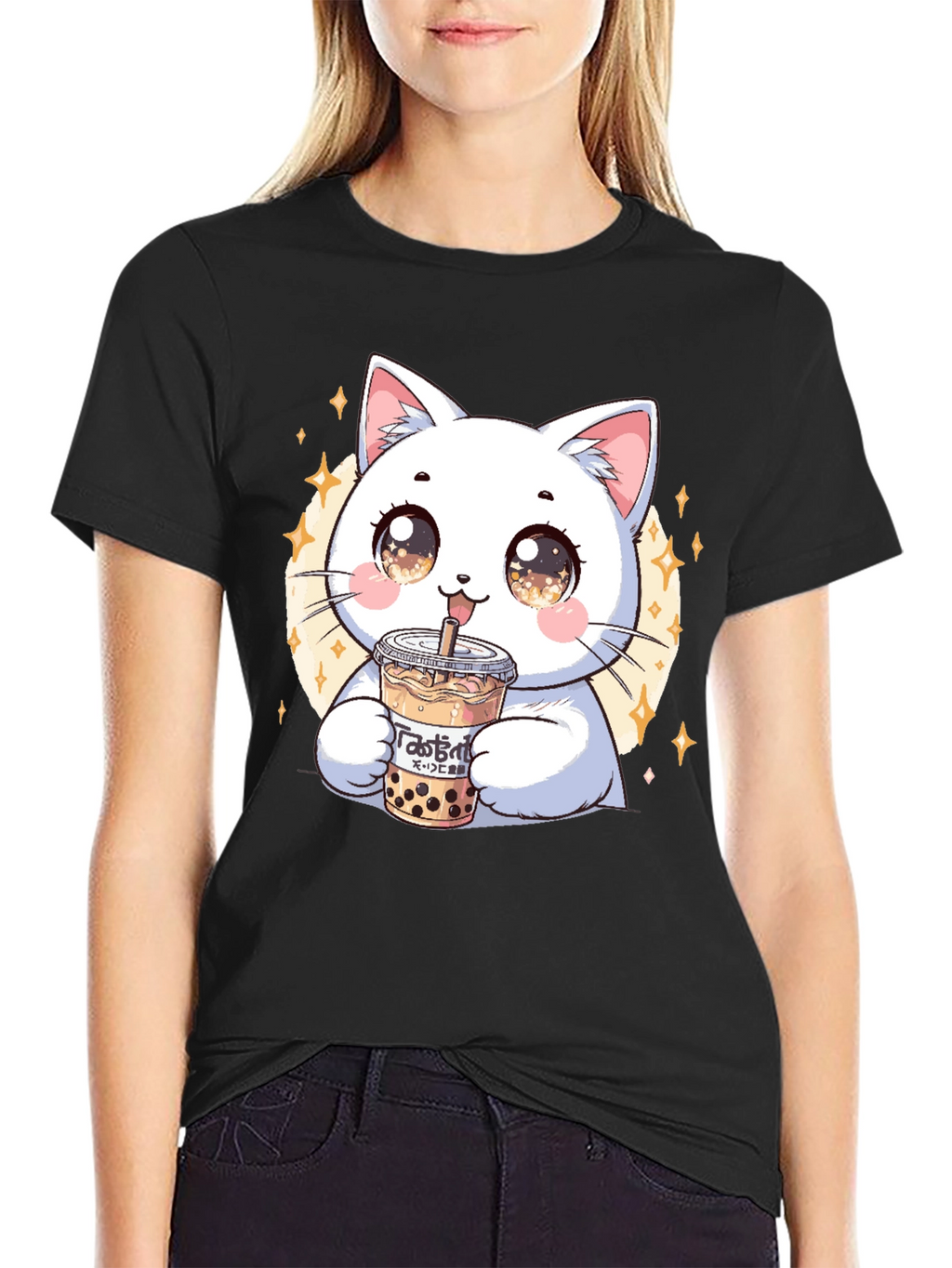 Cute Cat Boba Tea Graphic Tee