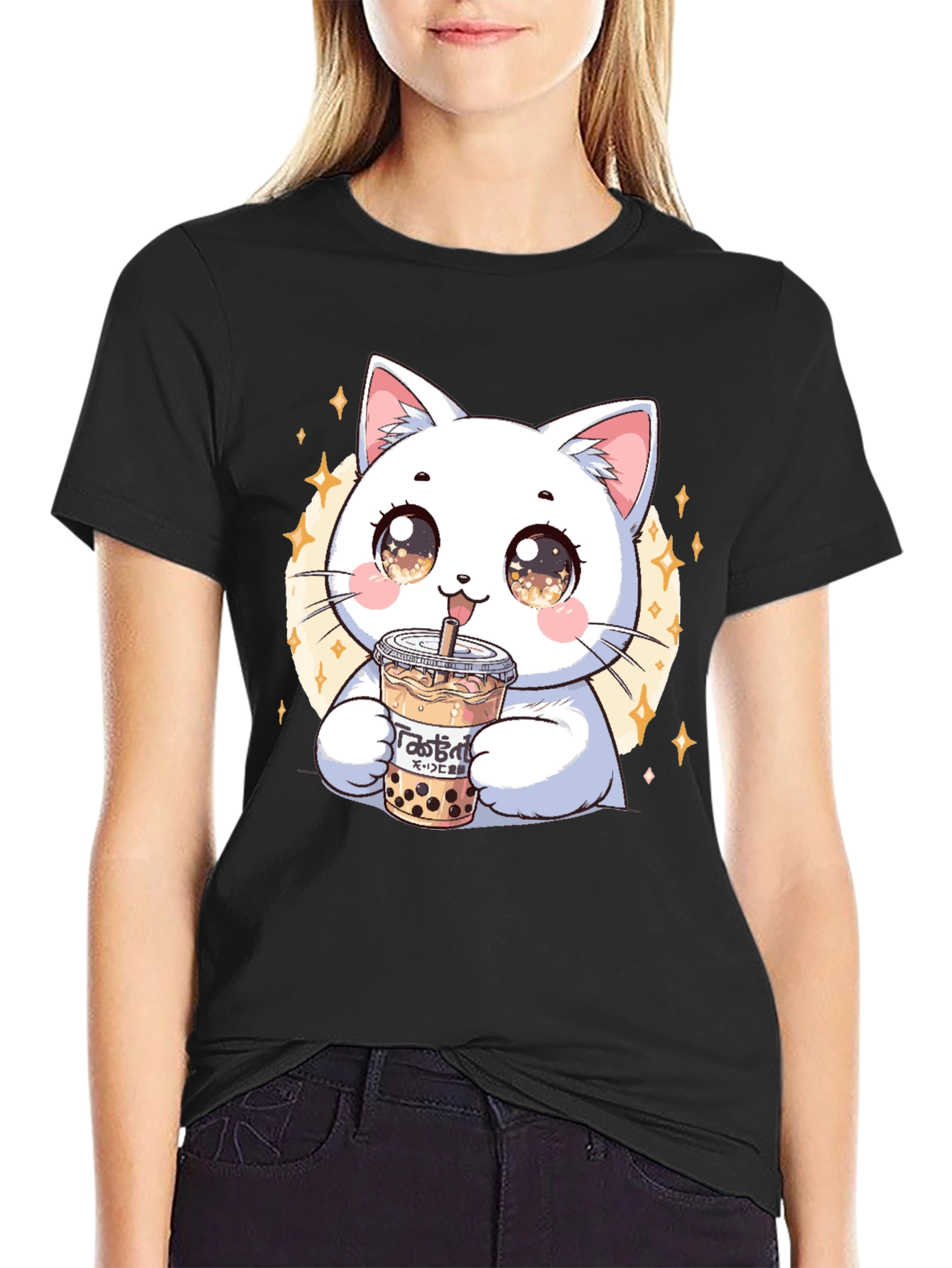 Cute Cat Boba Tea Graphic Tee