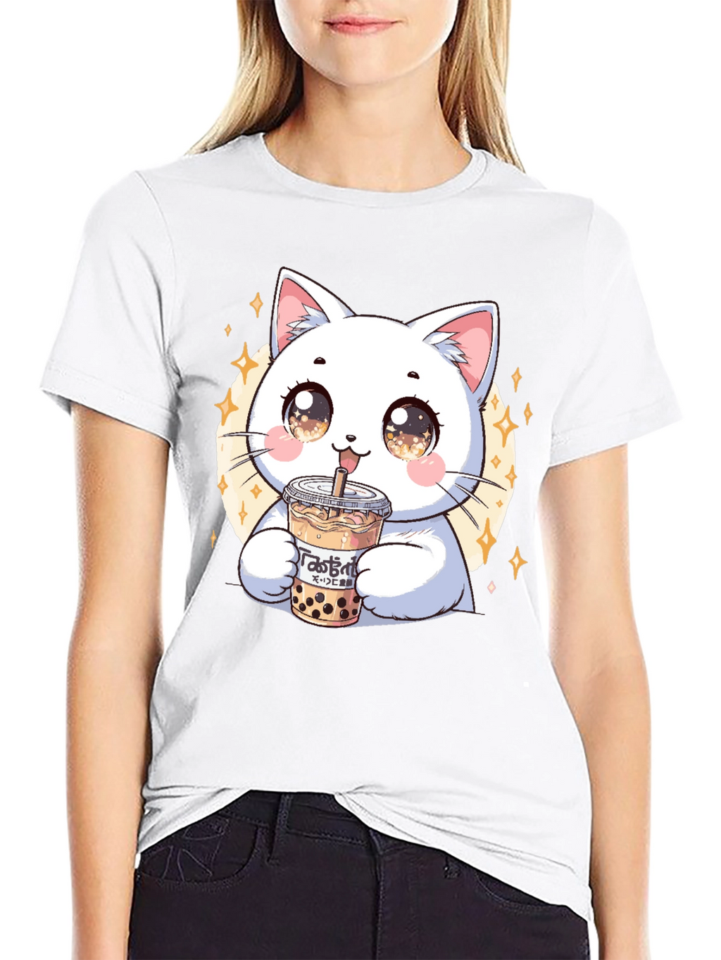 Cute Cat Boba Tea Graphic Tee