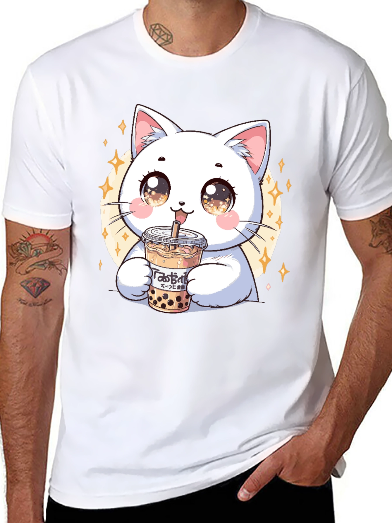Cute Cat Boba Tea Graphic Tee