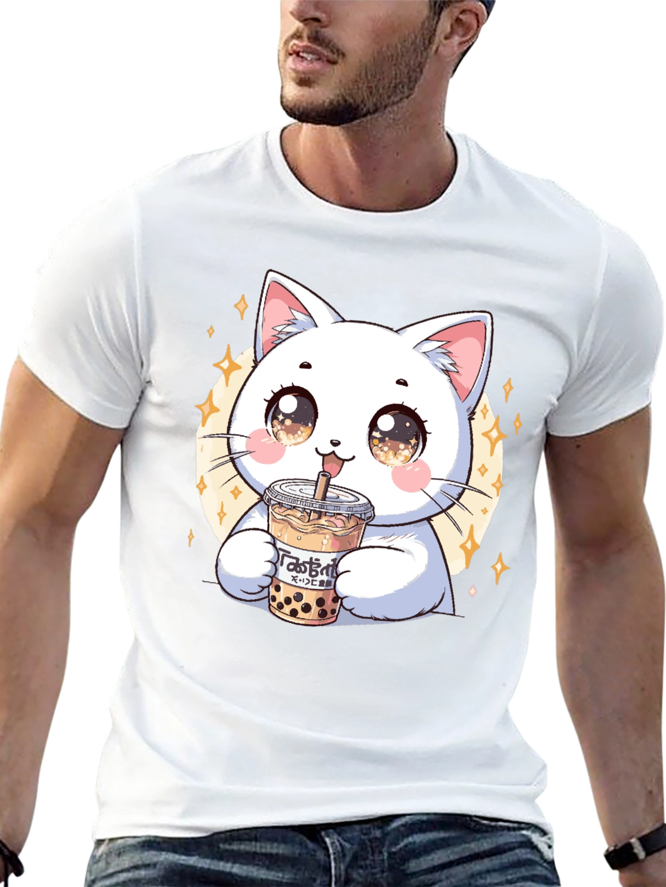 Cute Cat Boba Tea Graphic Tee