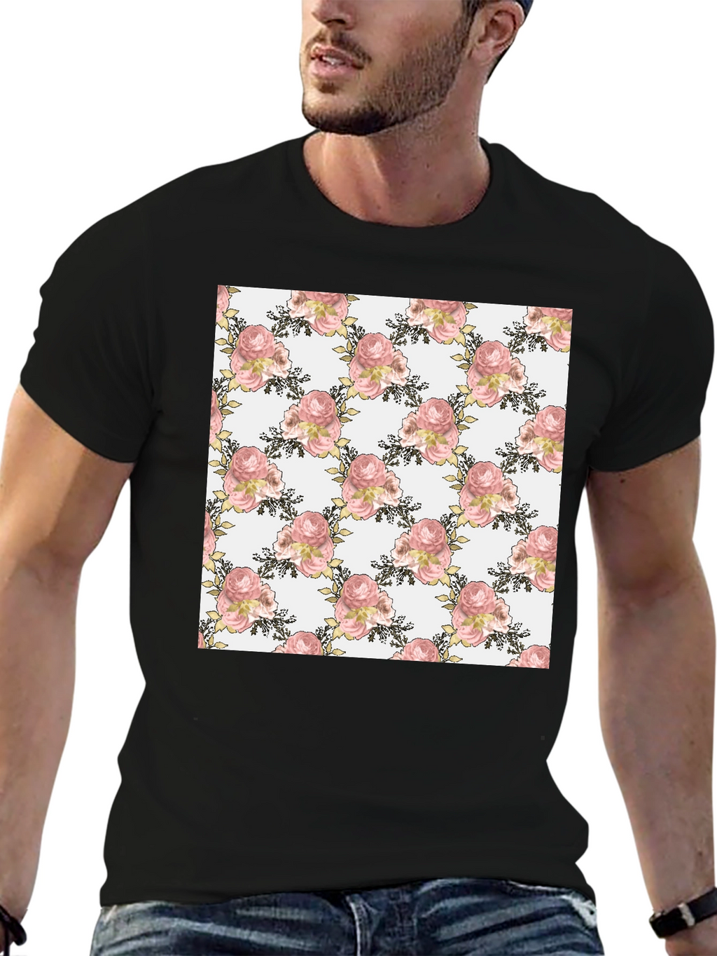 Floral Rose Pattern T-Shirt Stylish Menswear