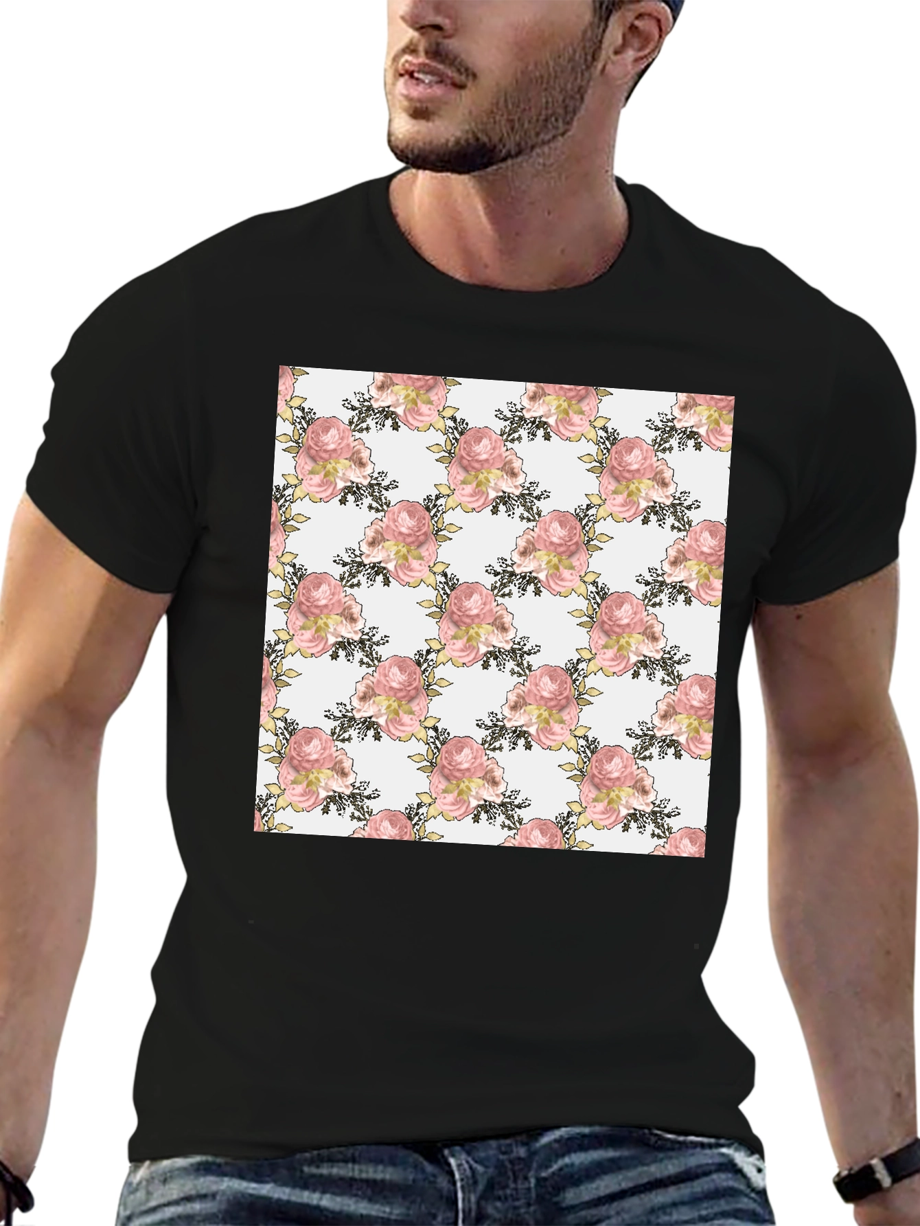 Floral Rose Pattern T-Shirt Stylish Menswear