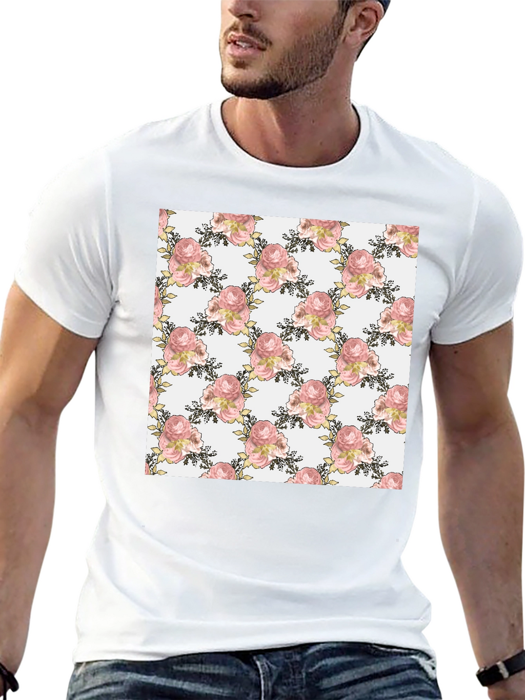 Floral Rose Pattern T-Shirt Stylish Menswear