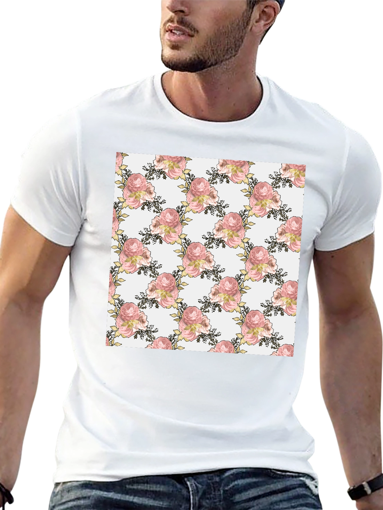 Floral Rose Pattern T-Shirt Stylish Menswear